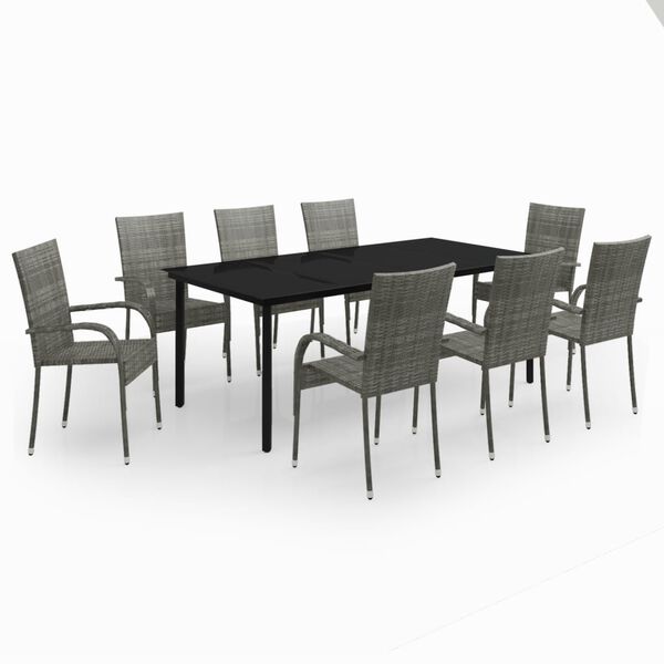 vidaXL 9 Piece Garden Dining Set Grey and Black