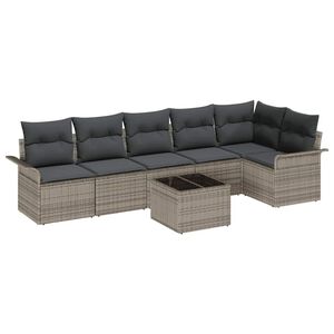 vidaXL Garden Sofa Set with Cushion 7 pcs Grey Poly Rattan