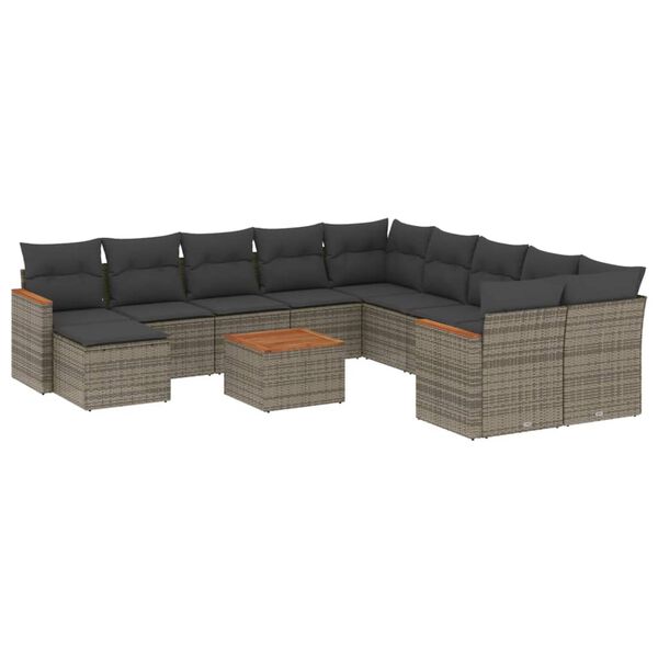 vidaXL 12 Piece Garden Sofa Set with Cushions Grey Poly Rattan
