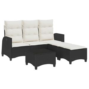 vidaXL 3 Piece Garden Sofa Set with Cushions L-shaped Black Poly Rattan