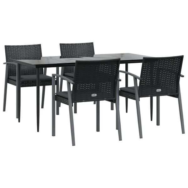 vidaXL 5 Piece Garden Dining Set with Cushions Poly Rattan and Steel