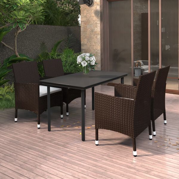 vidaXL 5 Piece Garden Dining Set Poly Rattan and Glass