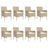 vidaXL 9 Piece Garden Dining Set with Cushions Beige Poly Rattan