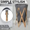vidaXL Folding Laundry Basket Grey Wood and Fabric