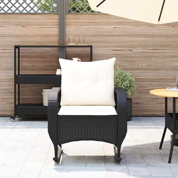 vidaXL Garden Rocking Chair with Cushions Black Poly Rattan