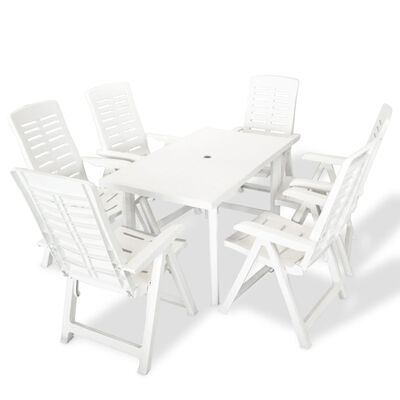 vidaXL 7 Piece Outdoor Dining Set Plastic White
