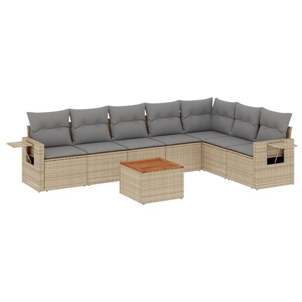 vidaXL 8 Piece Garden Sofa Set with Cushions Beige Poly Rattan