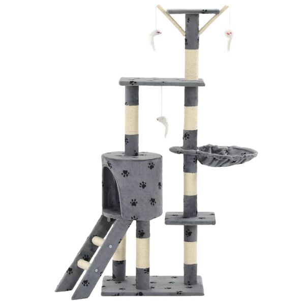 vidaXL Cat Tree with Sisal Scratching Posts 138 cm Grey Paw Prints