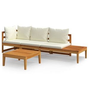 vidaXL 3 Piece Garden Lounge Set with Cream White Cushions Acacia Wood