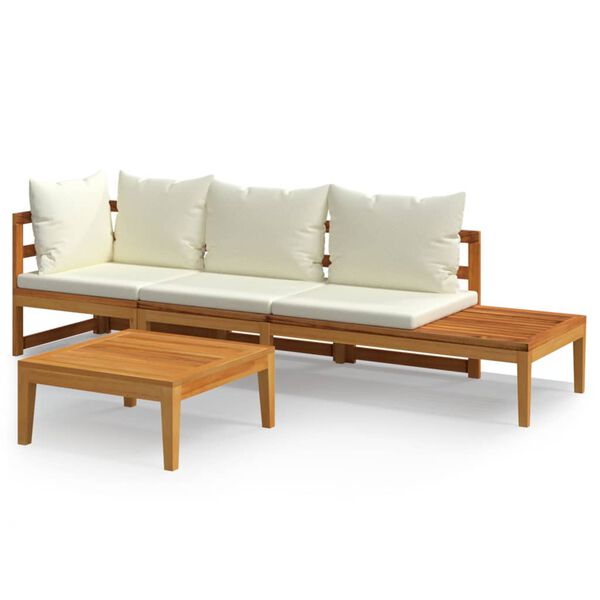 vidaXL 3 Piece Garden Lounge Set with Cream White Cushions Acacia Wood