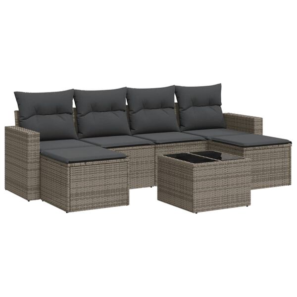 vidaXL 7 Piece Garden Sofa Set with Cushions Grey Poly Rattan