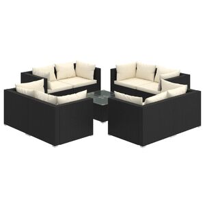 vidaXL 9 Piece Garden Lounge Set with Cushions Poly Rattan Black
