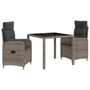 vidaXL Outdoor Dining Set 3 pcs Light Grey and Dark Grey Poly Rattan
