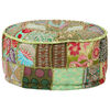vidaXL Patchwork Pouffe Round Cotton Handmade 40x20 cm Green