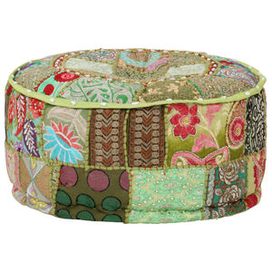 vidaXL Patchwork Pouffe Round Cotton Handmade 40x20 cm Green