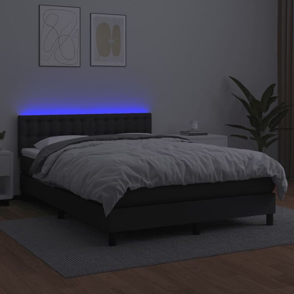 vidaXL Box Spring Bed with Mattress&LED Black 137x187 cm Double Size Faux Leather