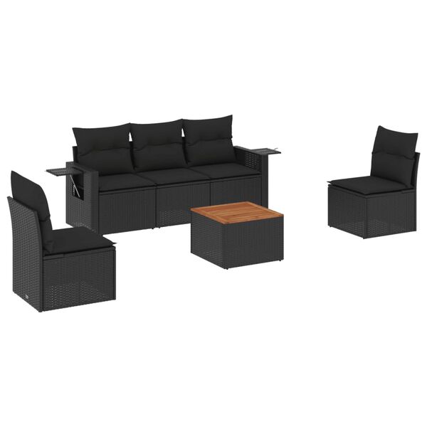 vidaXL 6 Piece Garden Sofa Set with Cushions Black Poly Rattan