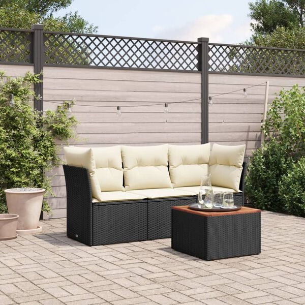 vidaXL 4 Piece Garden Sofa Set with Cushions Black Poly Rattan