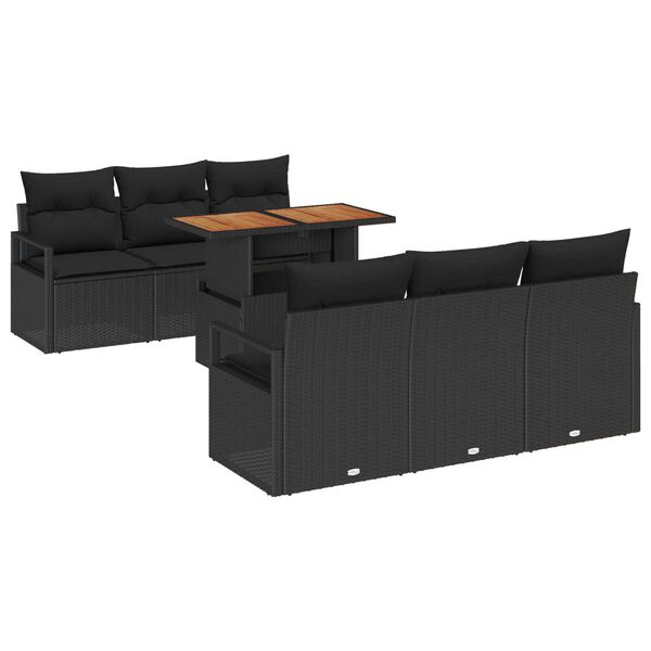 vidaXL Garden Sofa Set with Storage 7 pcs Black Poly rattan