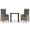 vidaXL 3 Piece Garden Dining Set with Cushions Black and Grey Poly Rattan
