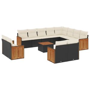vidaXL 13 Piece Garden Sofa Set with Cushions Black Poly Rattan