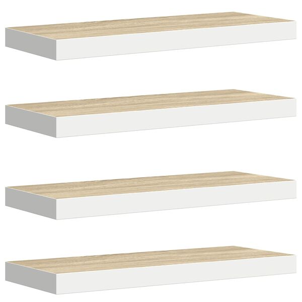 vidaXL Floating Wall Shelves 4 pcs Oak and White 60x23.5x3.8 cm MDF