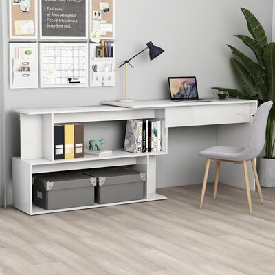 vidaXL Corner Desk High Gloss White 200x50x76 cm Engineered Wood