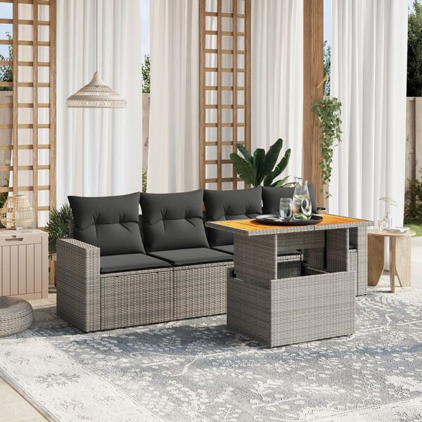 vidaXL 5 Piece Garden Sofa Set with Cushions Grey Poly Rattan