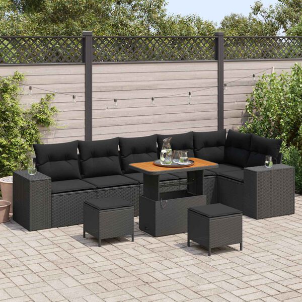 vidaXL Garden Sofa Set with Cushion 9 pcs Black Poly Rattan
