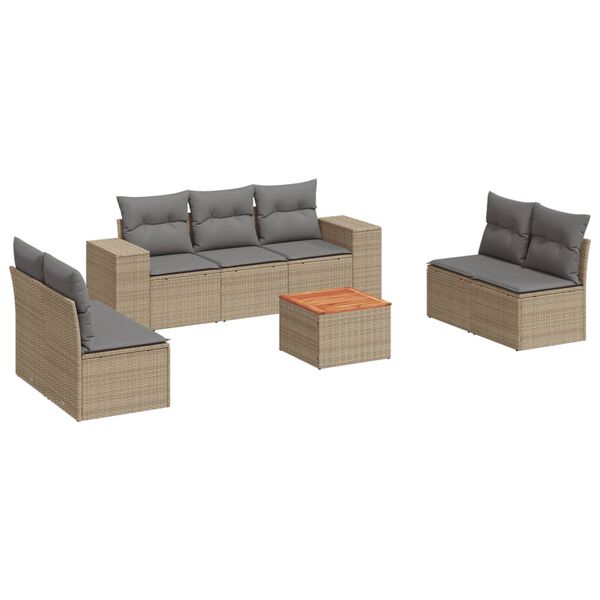 vidaXL 8 Piece Garden Sofa Set with Cushions Beige Poly Rattan