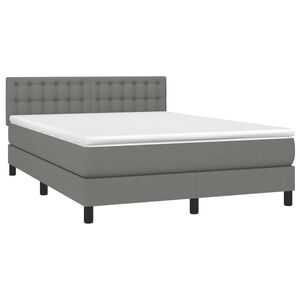 vidaXL Box Spring Bed with Mattress Dark Grey 137x187 cm Double Size Fabric