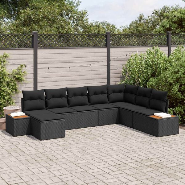 vidaXL Garden Sofa Set with Cushion 9 pcs Black Poly Rattan