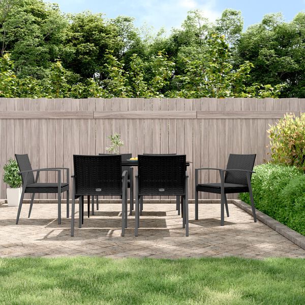vidaXL 7 Piece Garden Dining Set with Cushions Poly Rattan and Steel