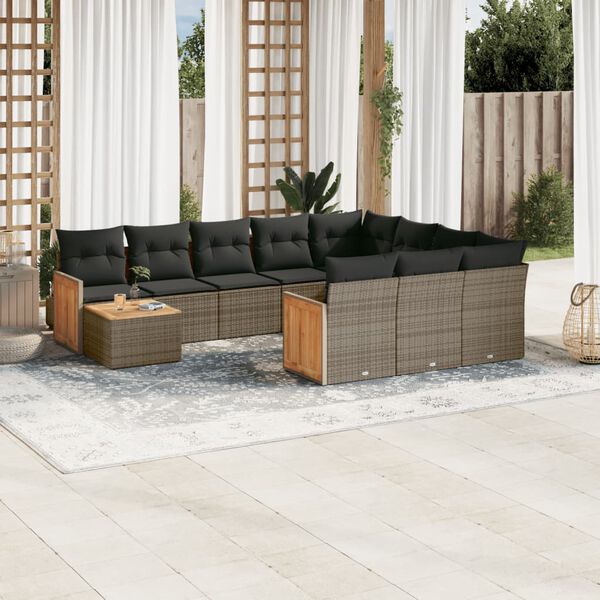 vidaXL 11 Piece Garden Sofa Set with Cushions Grey Poly Rattan