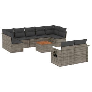 vidaXL 10 Piece Garden Sofa Set with Cushions Grey Poly Rattan