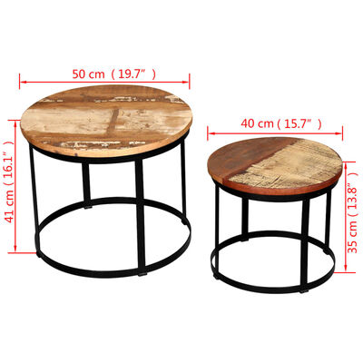 vidaXL Two Piece Coffee Table Set Solid Reclaimed Wood Round 40cm/50cm