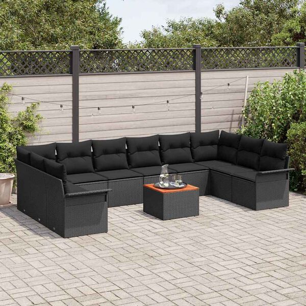 vidaXL Garden Sofa Set with Cushion 11 pcs Black Poly Rattan