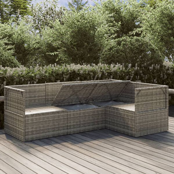 vidaXL 4 Piece Garden Lounge Set with Cushions Grey Poly Rattan