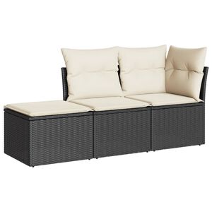 vidaXL 3 Piece Garden Sofa Set with Cushions Black Poly Rattan