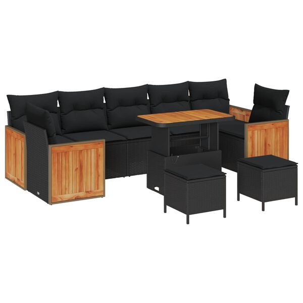 vidaXL Garden Sofa Set with Cushion 13 pcs Black Poly Rattan