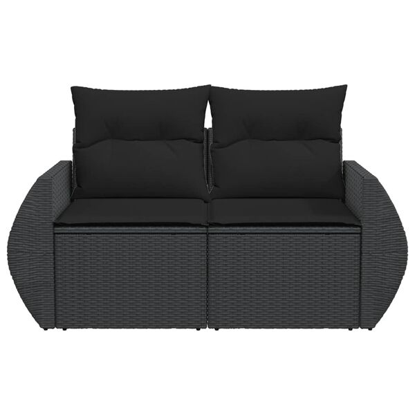 vidaXL Garden Sofa with Cushions 2-Seater Black Poly Rattan