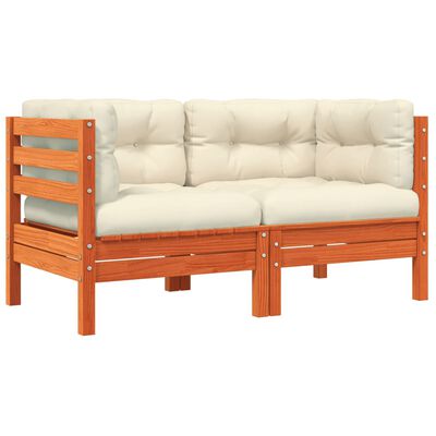 vidaXL Garden Sofa Corner with Cushions 2 pcs Wax Brown Solid Wood Pine