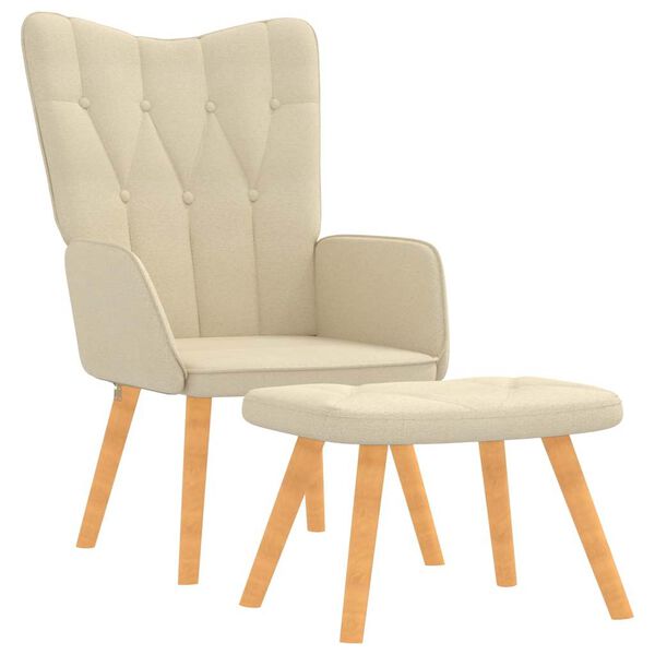 vidaXL Relaxing Chair with a Stool Cream Fabric