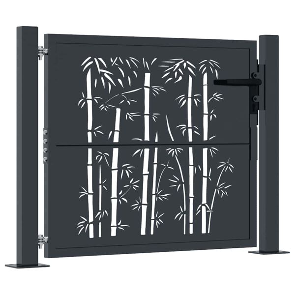 vidaXL Garden Gate Anthracite 100x100 cm Steel Bamboo Design
