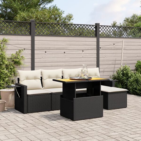 vidaXL 6 Piece Garden Sofa Set with Cushions Black Poly Rattan