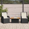 vidaXL 3 Piece Garden Lounge Set with Cushions Black Poly Rattan