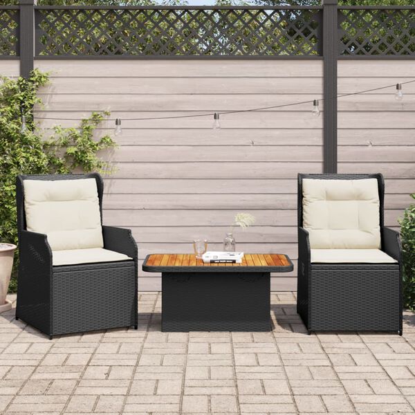 vidaXL 3 Piece Garden Lounge Set with Cushions Black Poly Rattan