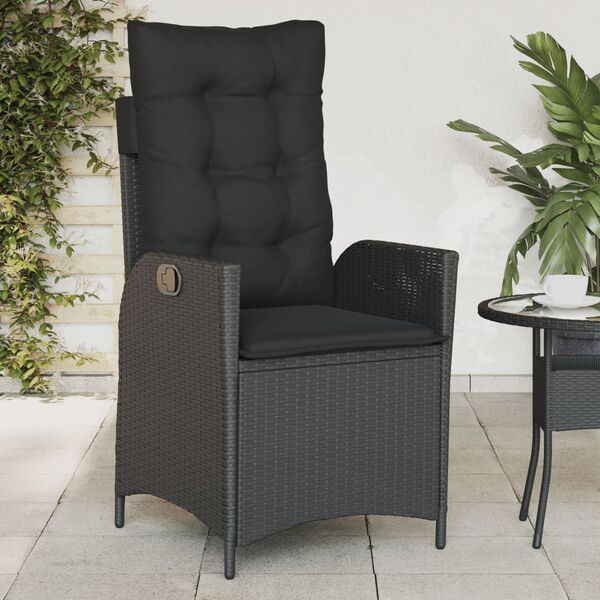 vidaXL Reclining Garden Chairs 2 pcs with Cushions Black Poly Rattan