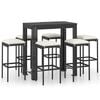 vidaXL 7 Piece Garden Bar Set with Cushions Poly Rattan Black