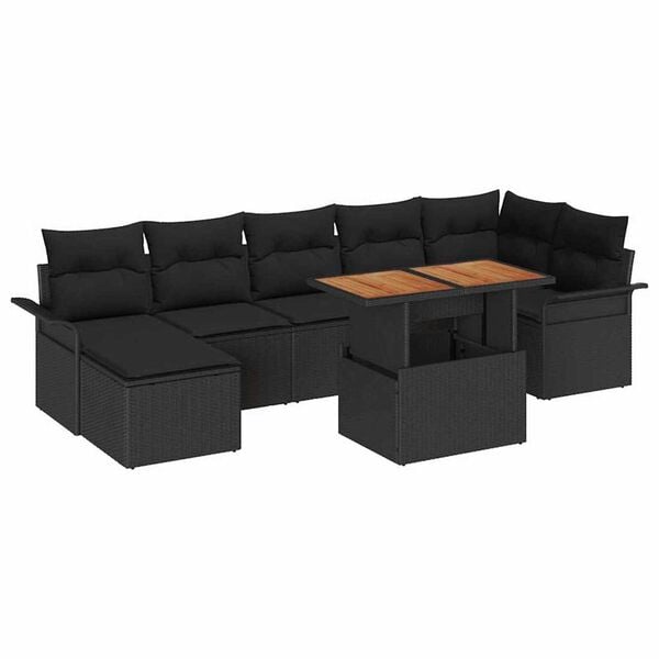 vidaXL Garden Sofa Set with Storage 8 pcs Black Poly rattan